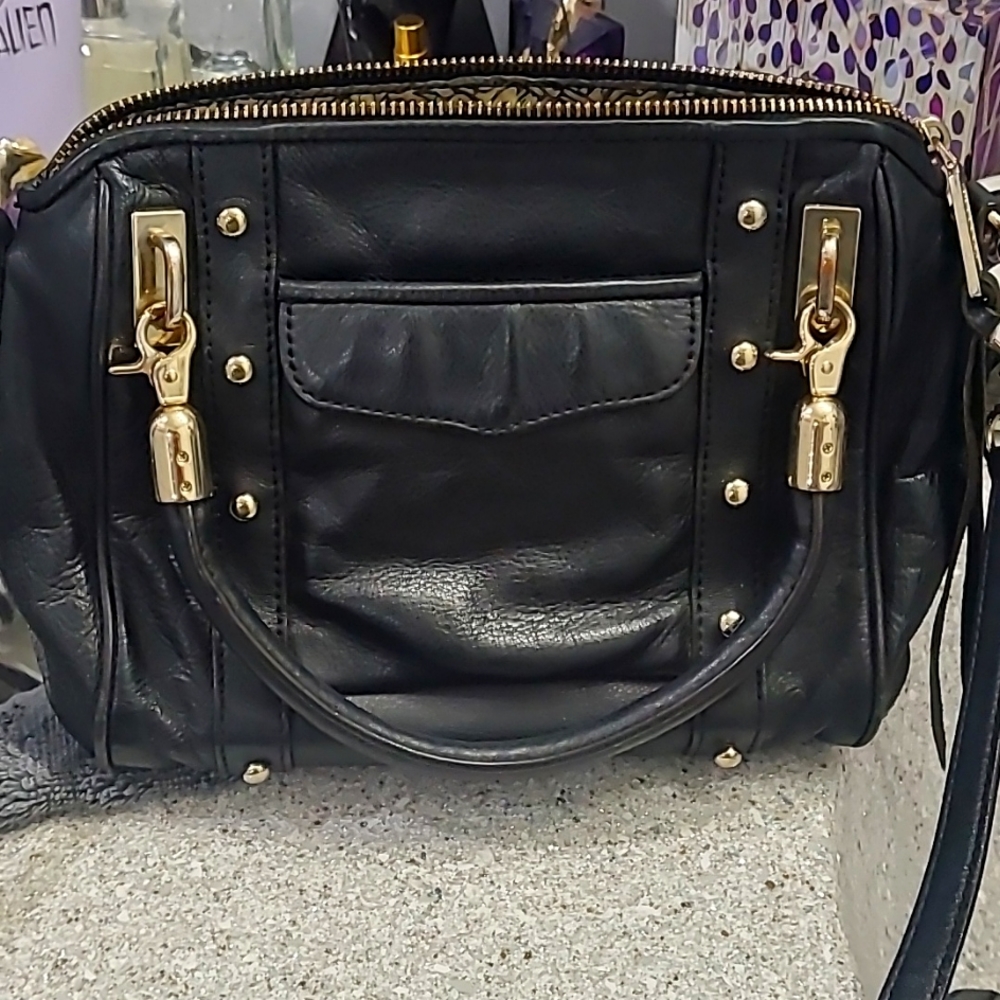 Rebecca Minkoff Black Leather Satchel with Gold-Tone Hardware